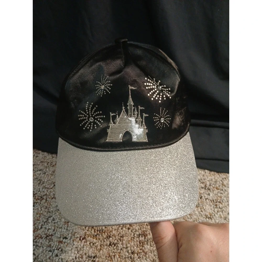 Disneyland Resort Black Nylon Silver Glitter Strapback Hat / Cap